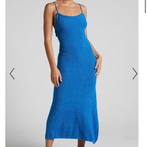 Showpo Yurika knit open back midi dress in blue